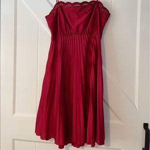Vintage High low burgundy/ Wine Red Pleated and Lace dress.